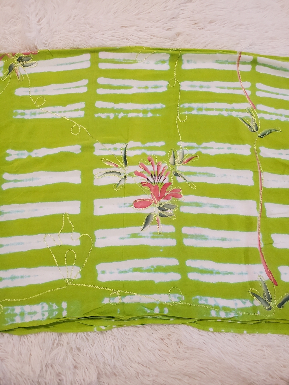 Lime Green Floral Tie-Dye Sarong  Scarf